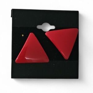 Vintage Red Triangle Earrings Minimalist Post Back Geometric Mod Jewelry